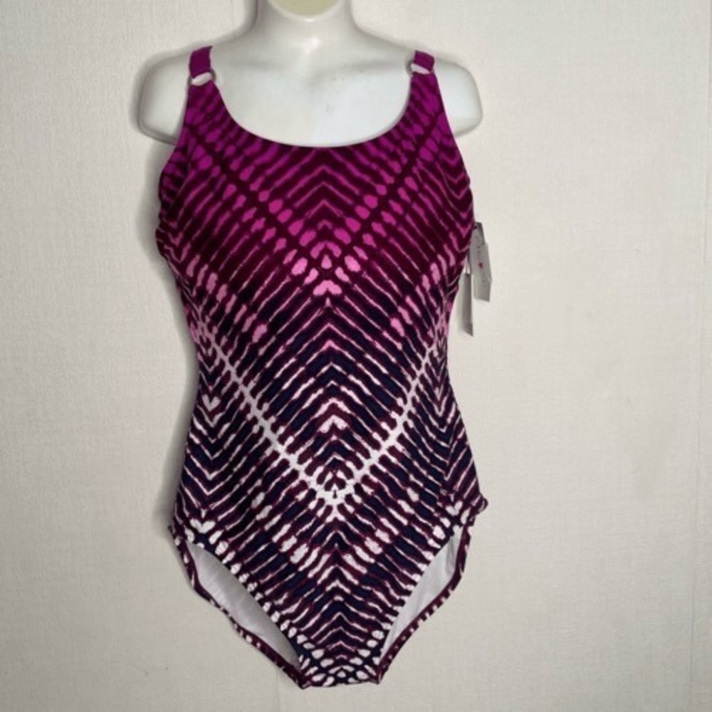 NWT Calvin Klein Dragon Fruit Violet High Neck OnePiece‎ SwimSuit Women 14 China